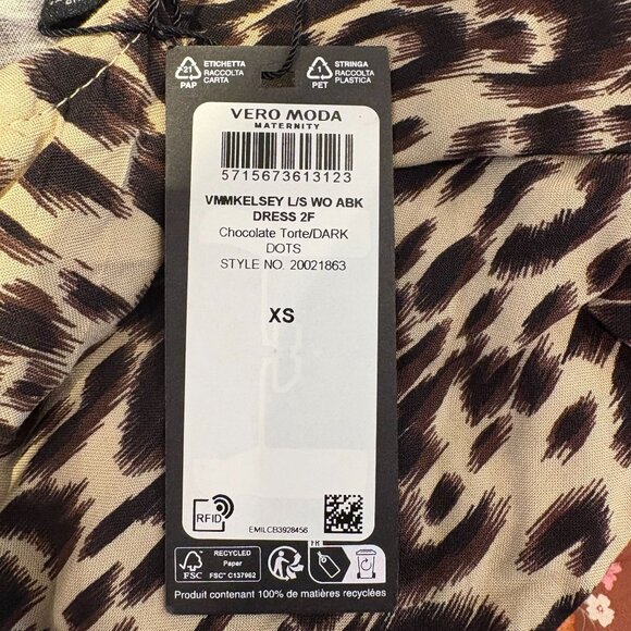 Vero Moda Kelsey Maternity Long Sleeve Leopard Print Dress Women's Size XS - Picture 5 of 6